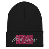 God Loves Detroit Beanie Winter Hat - Pink Text